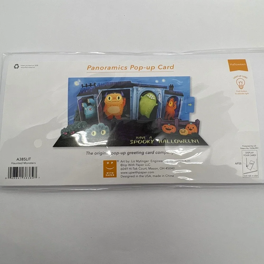 Up With Paper Haunted Monsters Halloween Panoramics Pop-Up Light Up Card‎